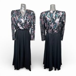 Vintage 80s Metallic Party Cocktail Maxi Dress Medium‎ Disco Evening Gown Retro